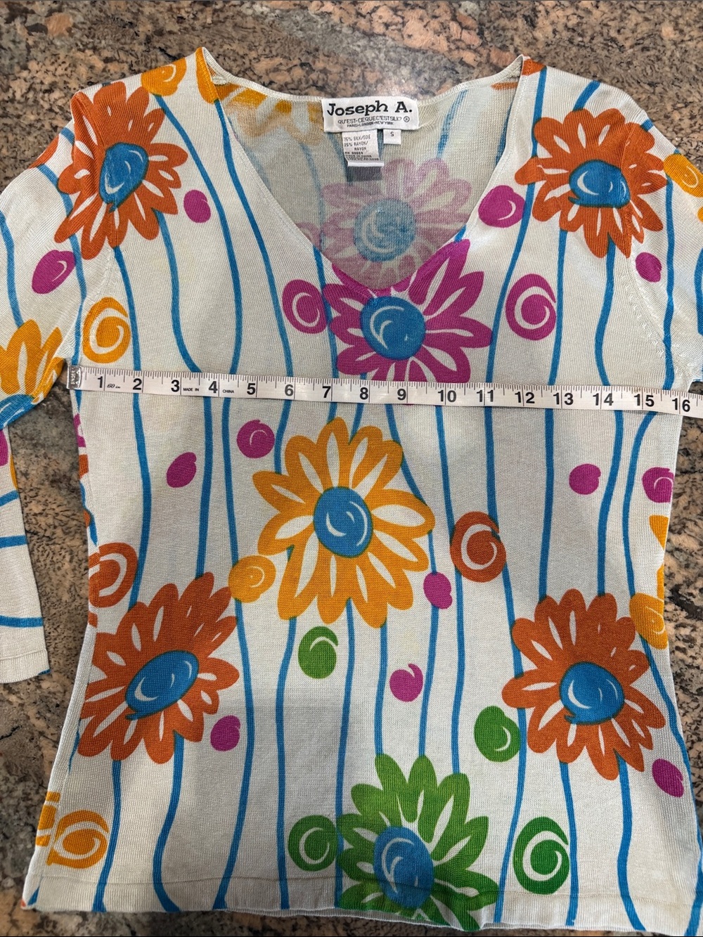 Joseph Floral V-Neck Top in White with Pink, Orange, Blue and Green Flowers - Picture 5 of 6